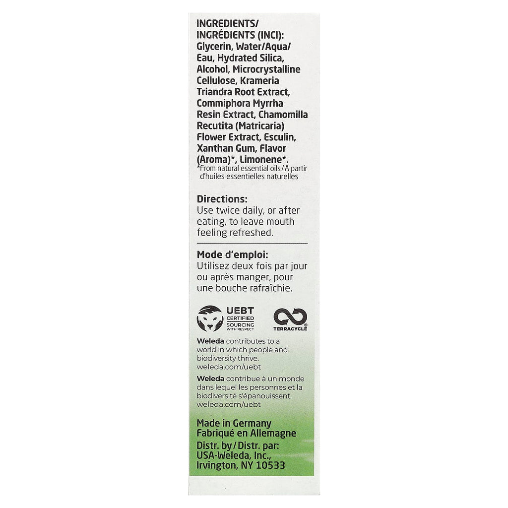 Weleda, Oral Care, Plant Gel Toothpaste, Fluoride Free, Spearmint, 2.5 fl oz (75 ml)
