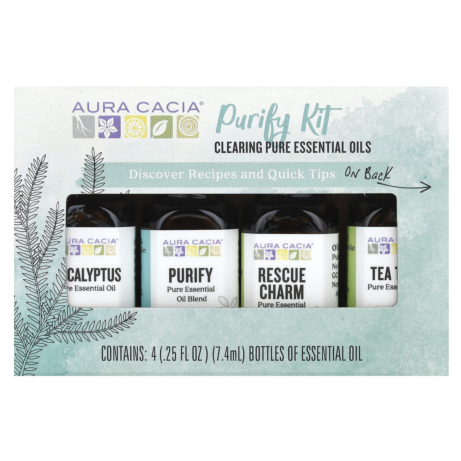 Aura Cacia, Purify Kit, Clearing Pure Essential Oils, 4 Bottles, 0.25 fl oz (7.4 ml) Each