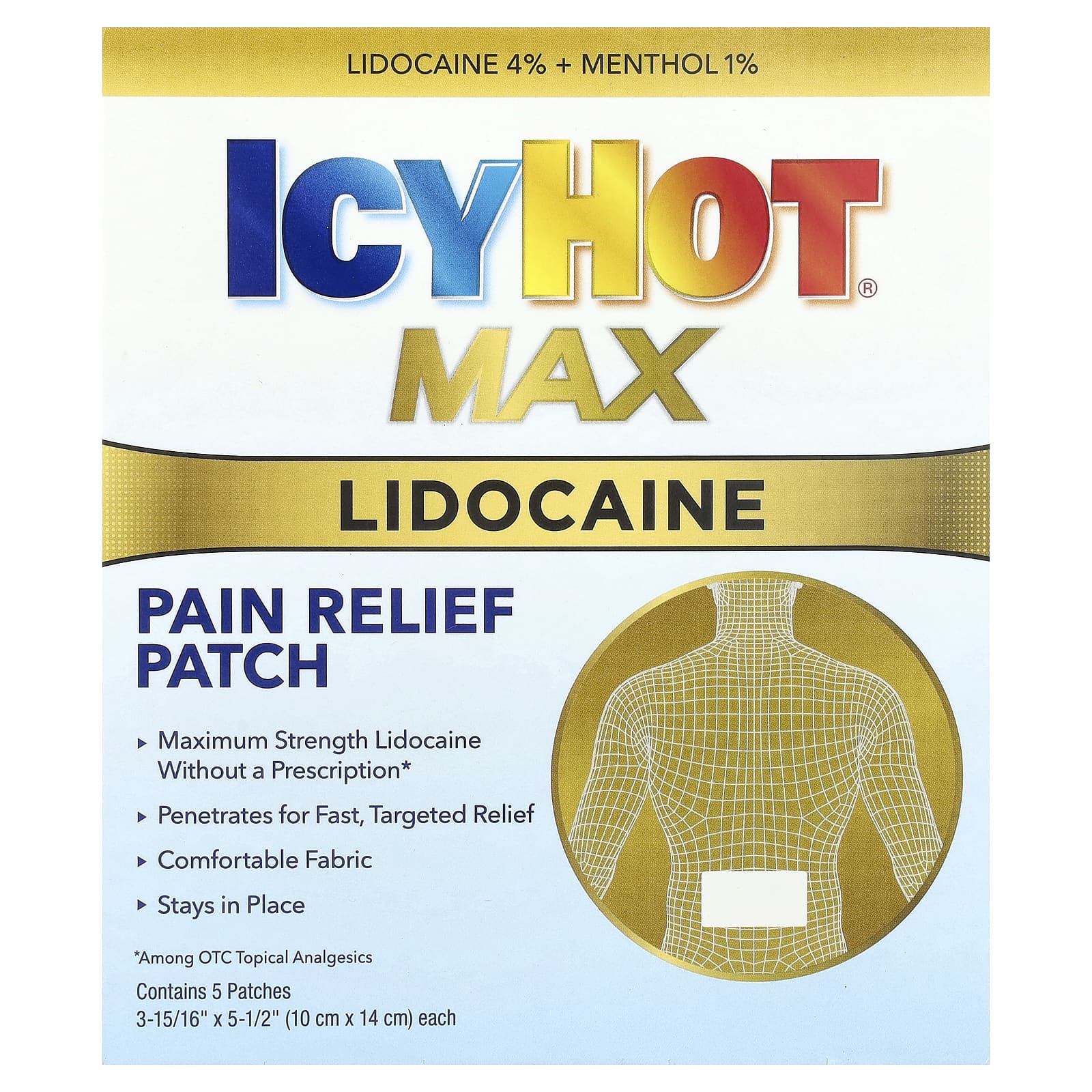 Icy Hot, Max Lidocaine Pain Relief Patch, 5 Patches