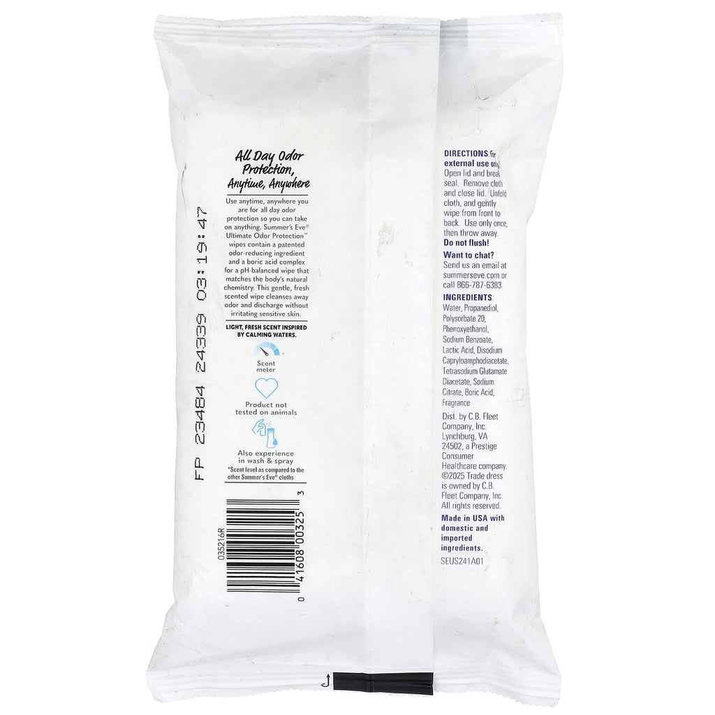 Summer's Eve, Ultimate Odor Protection™, pH-Balanced Cleansing Cloths, Light Fresh, 32 Cloths