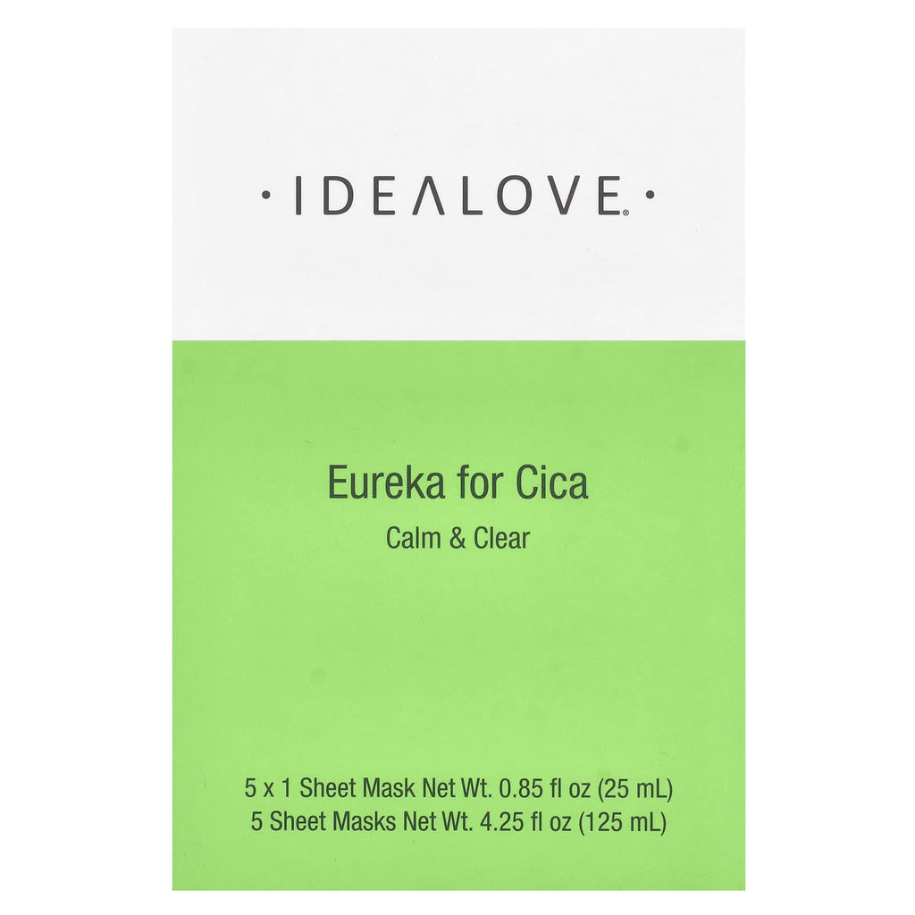 Idealove, Eureka for Cica, Calm & Clear, 5 Beauty Sheet Masks, 0.85 fl oz (25 ml) Each