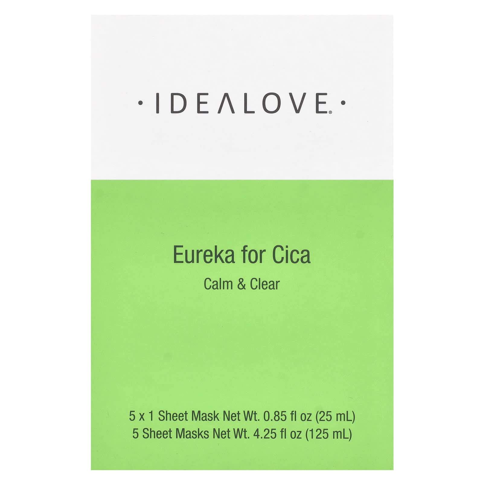 Idealove, Eureka for Cica, Calm & Clear, 5 Beauty Sheet Masks, 0.85 fl oz (25 ml) Each