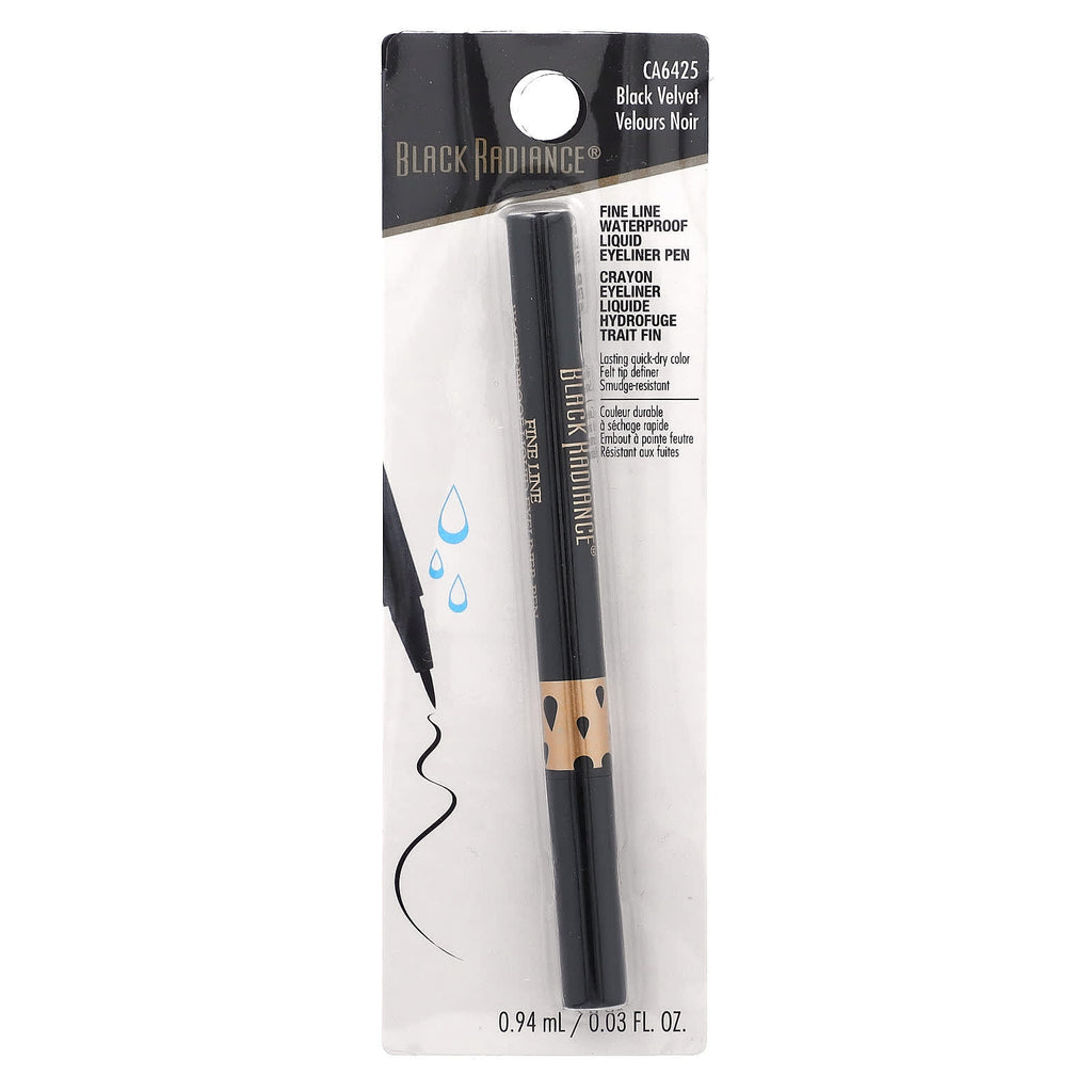 Black Radiance, Fine Line, Waterproof Liquid Eyeliner Pen, CA6425 Black Velvet, 0.03 fl oz (0.94 ml)