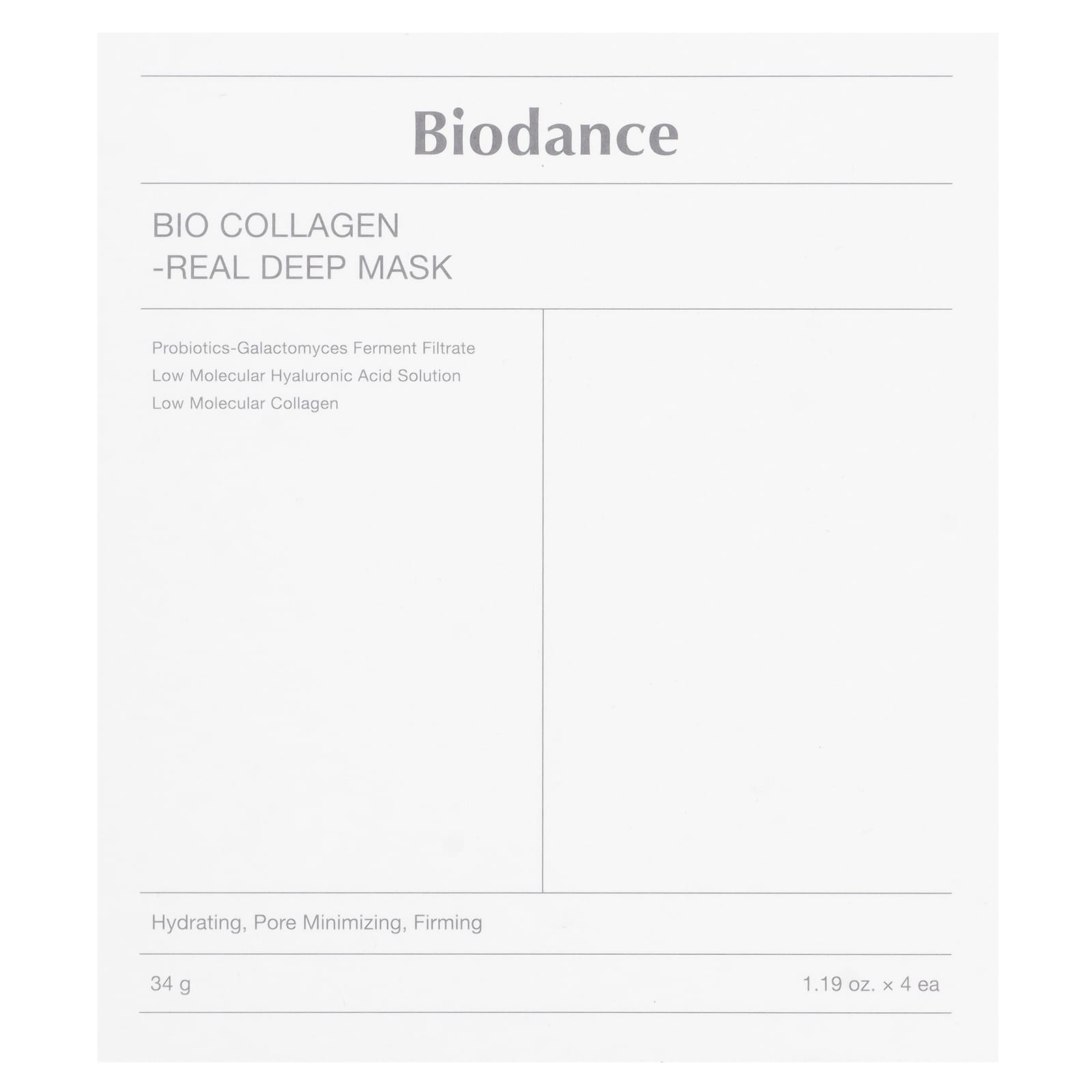 Biodance, Bio Collagen-Real Deep Beauty Mask, 4 Sheets, 1.19 oz (34 g) Each