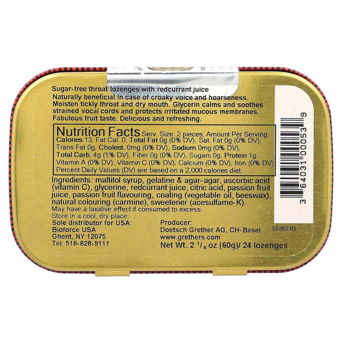 Grether's Pastilles, For Throat and Voice, Sugar Free, Redcurrant, 24 Lozenges, 2 1/8 oz (60 g)