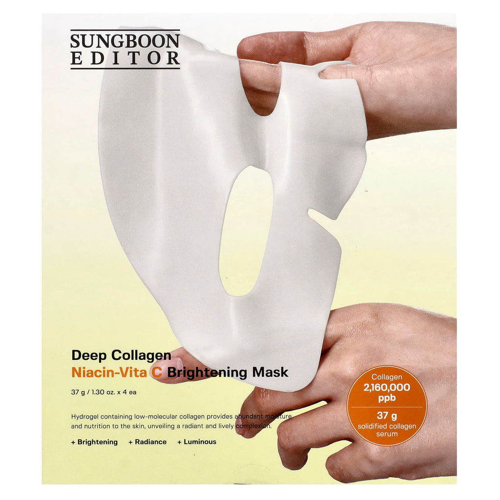 Sungboon Editor, Deep Collagen Niacin-Vita C Brightening Beauty Mask , 4 Sheets, 1.3 oz (37 g) Each