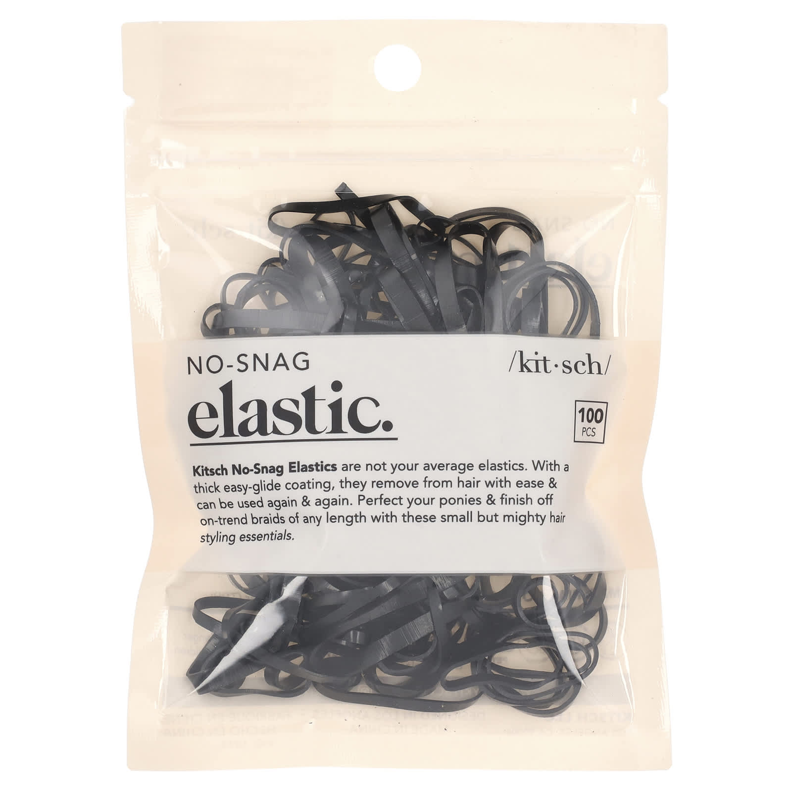 Kitsch, No-Snag Elastic, Black, 100 Pieces