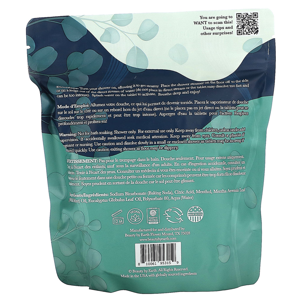 Beauty By Earth, Breathe for Relief Shower Steamers, Eucalyptus Mint, 14 Tablets