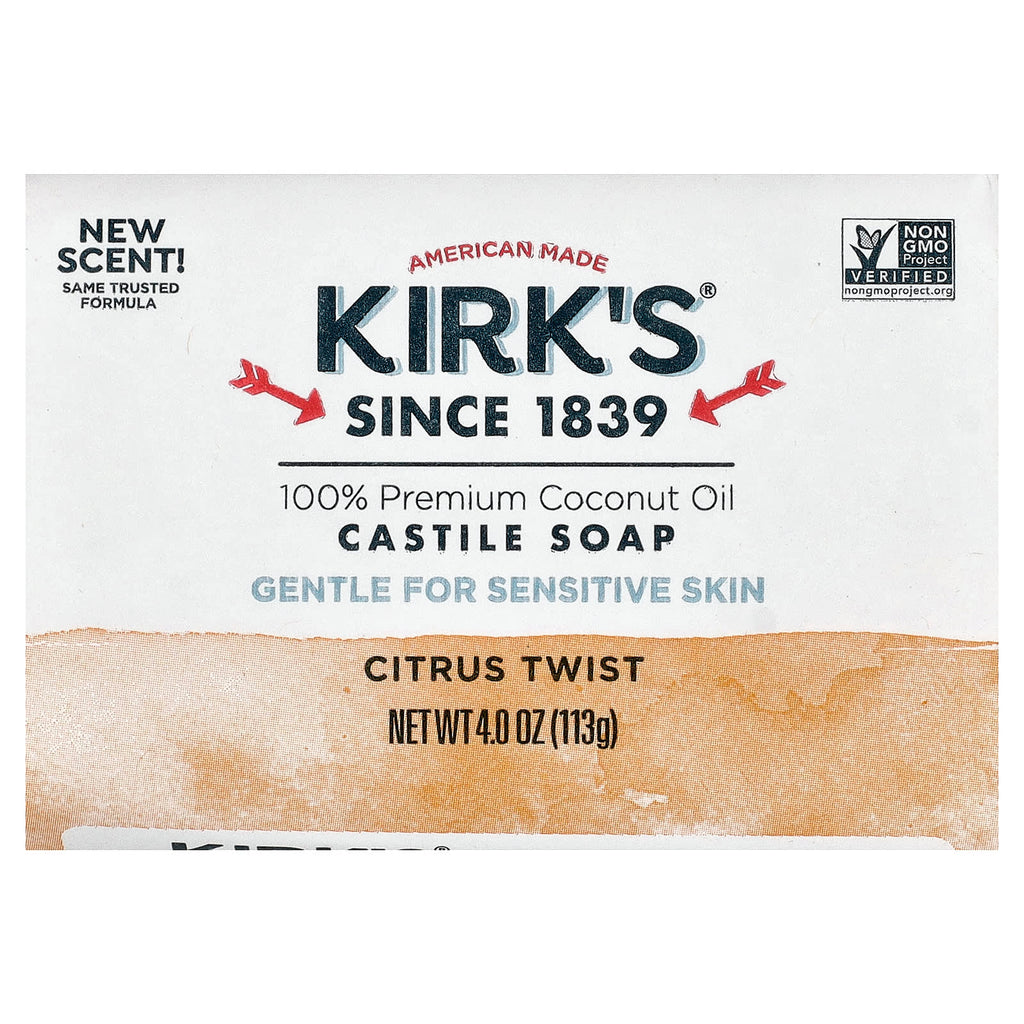 Kirk's, 100% Premium Coconut Oil Castile Bar Soap, Citrus Twist, 4 oz (113 g)