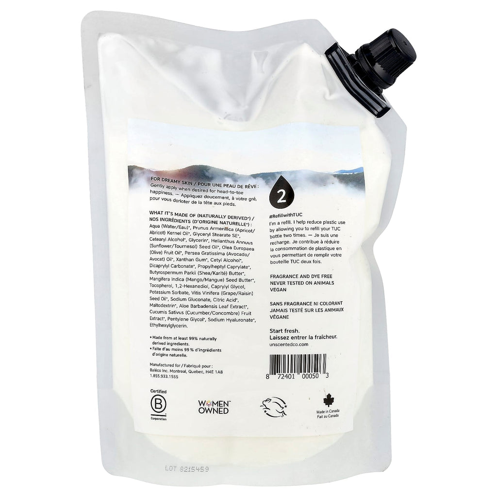 The Unscented Company, Lotion, Hands + Body, Refill, Fragrance Free, 33.8 fl oz (1 l)