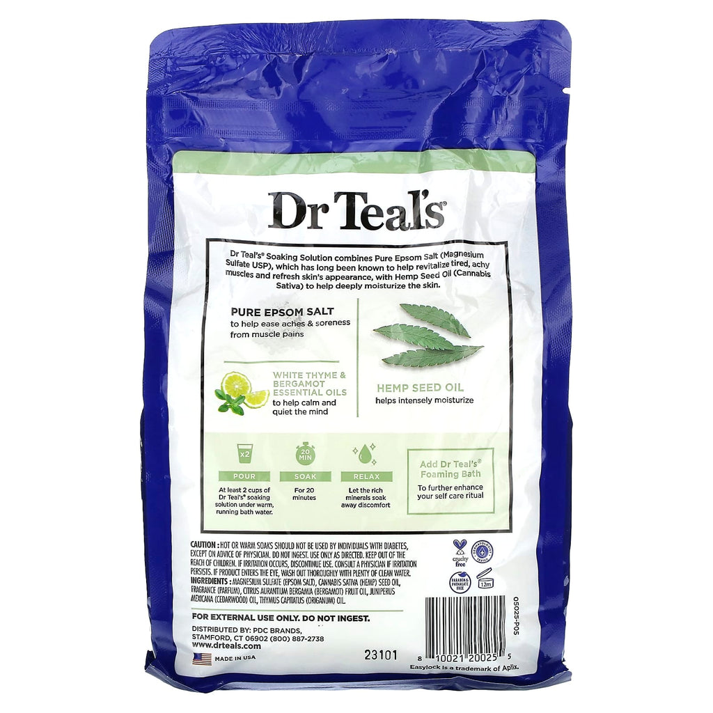 Dr. Teal's, Pure Epsom Salt, Soaking Solution, Cannabis Sativa Hemp Seed Oil, 3 lbs (1.36 kg)