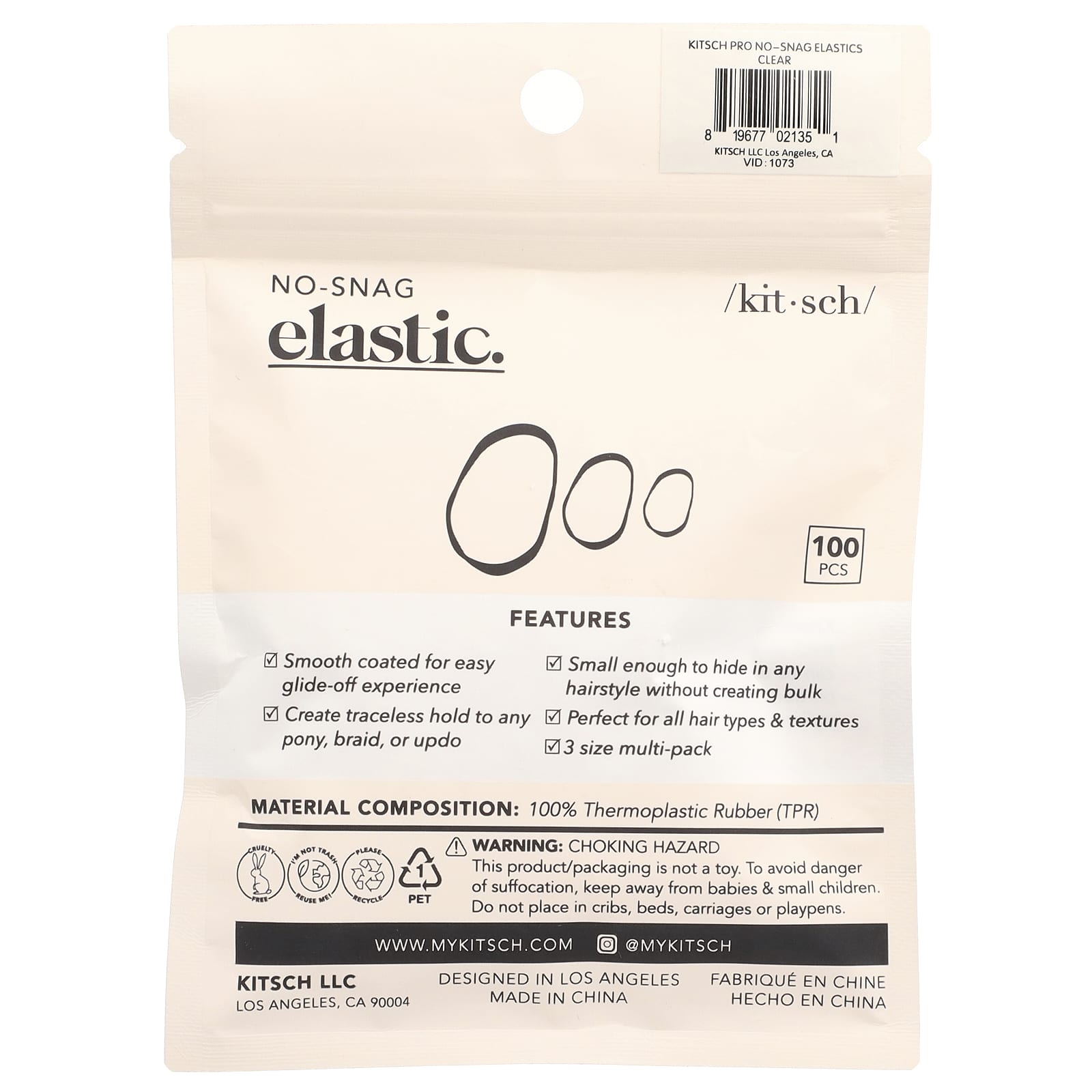 Kitsch, No-Snag Elastic, Clear , 100 Pieces