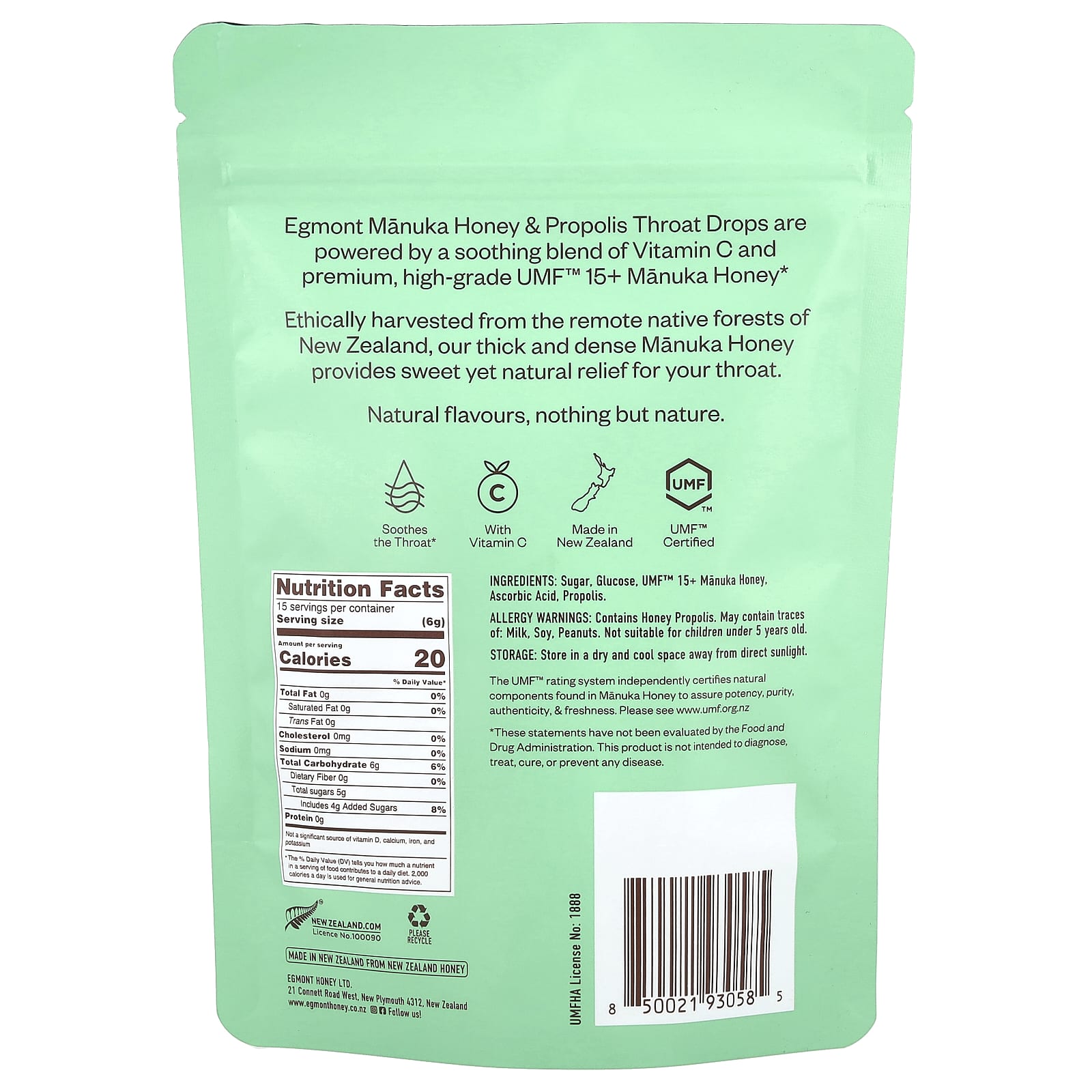 Egmont Honey, Manuka Honey & Propolis Throat Drops, 15 Drops, 3.17 oz (90 g)