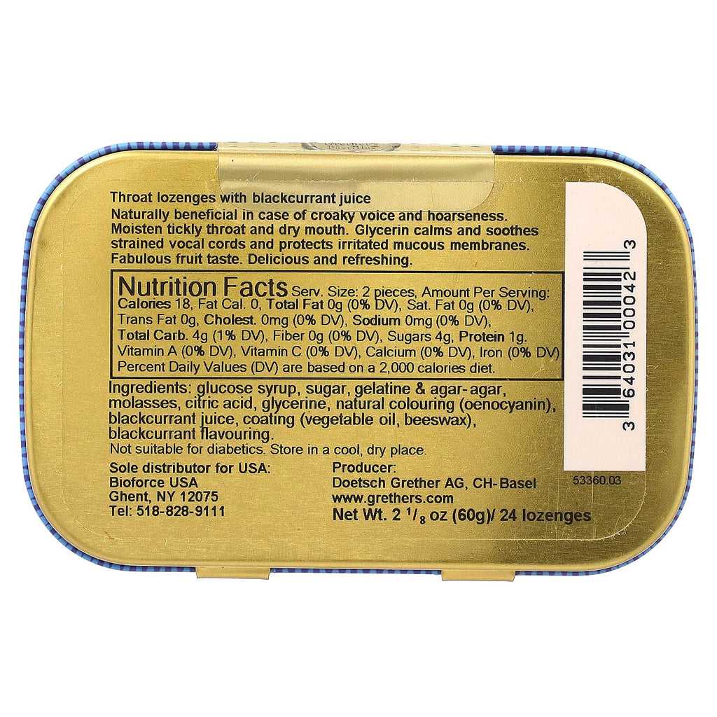 Grether's Pastilles, For Throat and Voice, Blackcurrant , 24 Lozenges, 2 1/8 oz (60 g)