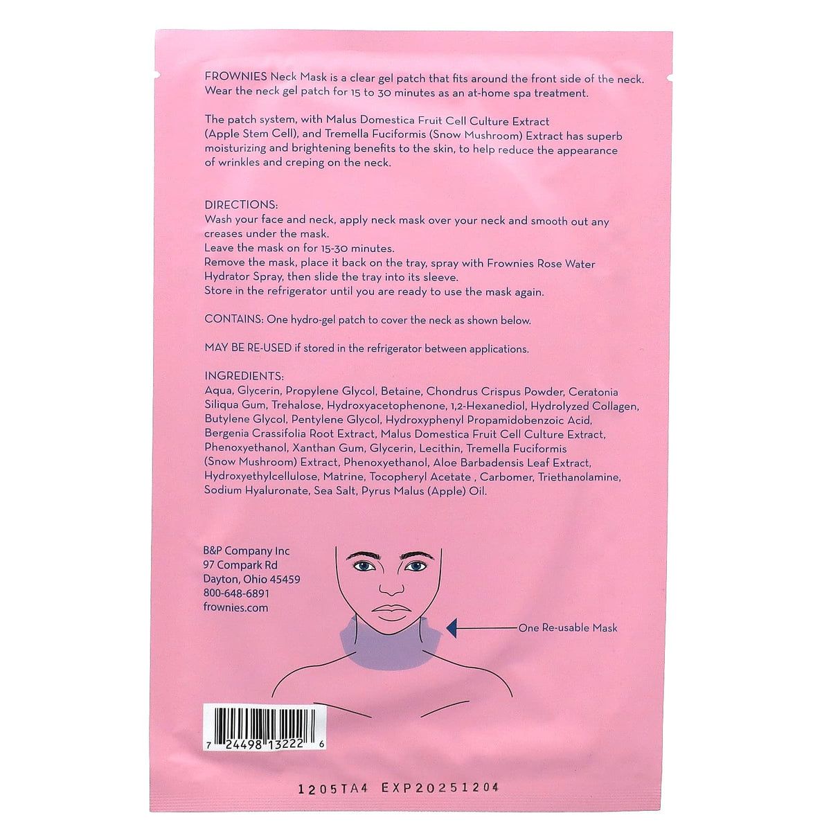 Frownies, Apple Serum Neck Beauty Mask, 1 Gel Patch
