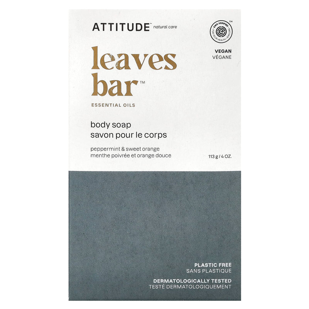 ATTITUDE, Leaves Bar™, Body Bar Soap, Peppermint & Sweet Orange, 4 oz (113 g)