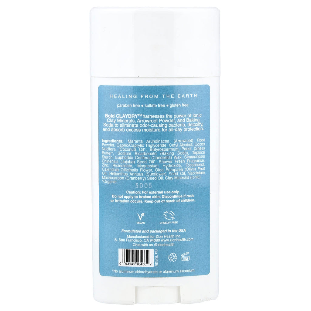 Zion Health, Bold, ClayDry Deodorant, Shower Fresh, 2.8 oz (80 g)
