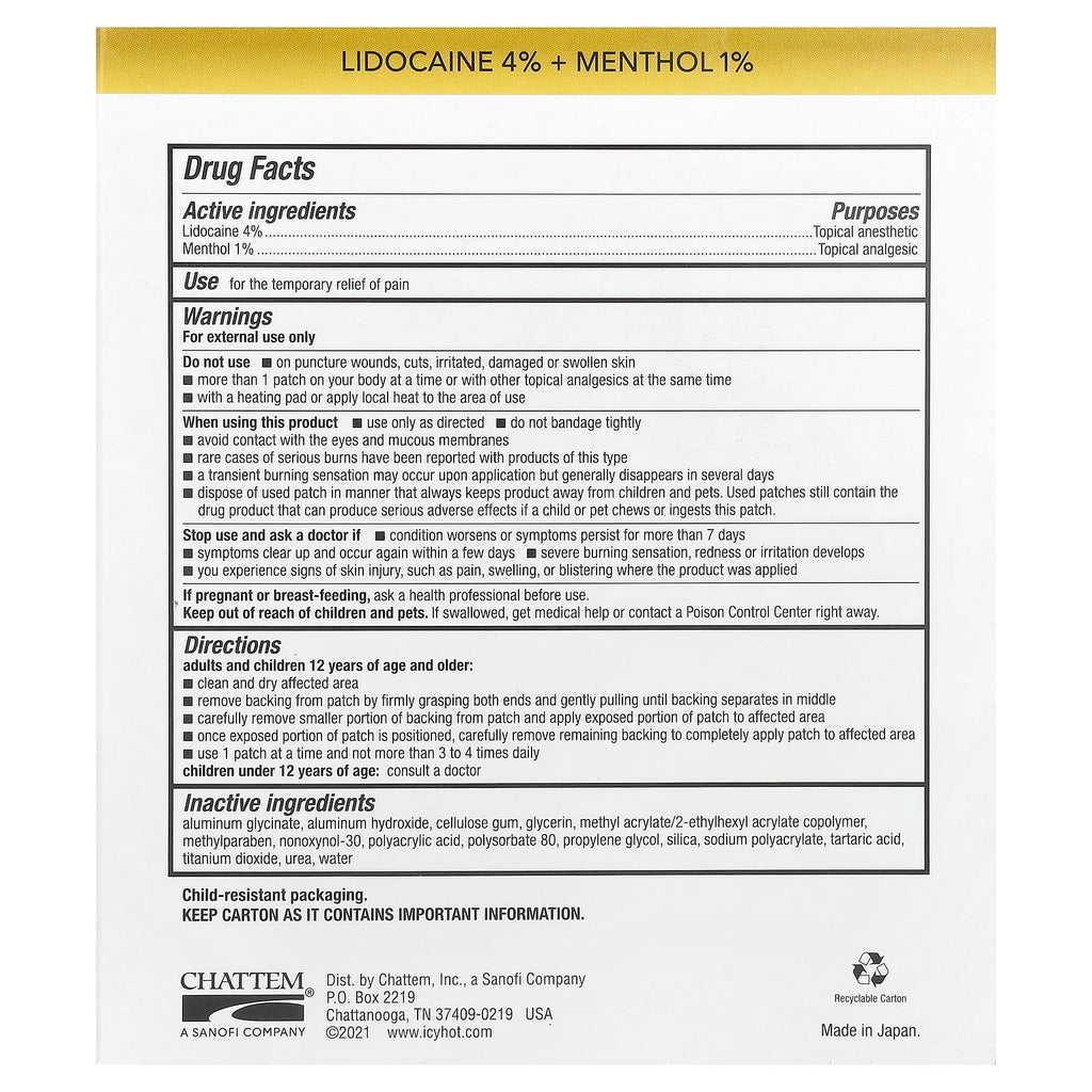 Icy Hot, Max Lidocaine Pain Relief Patch, 5 Patches