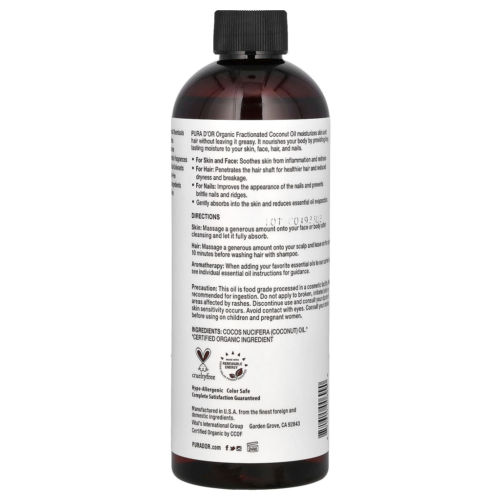 Pura D'or, Organic Fractionated Coconut Oil (MCT), 16 fl oz (473 ml)
