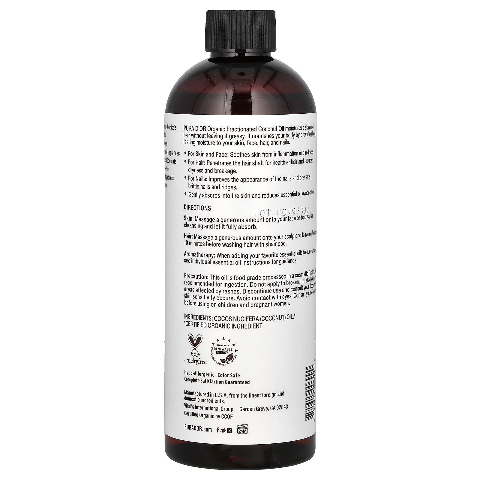 Pura D'or, Organic Fractionated Coconut Oil (MCT), 16 fl oz (473 ml)