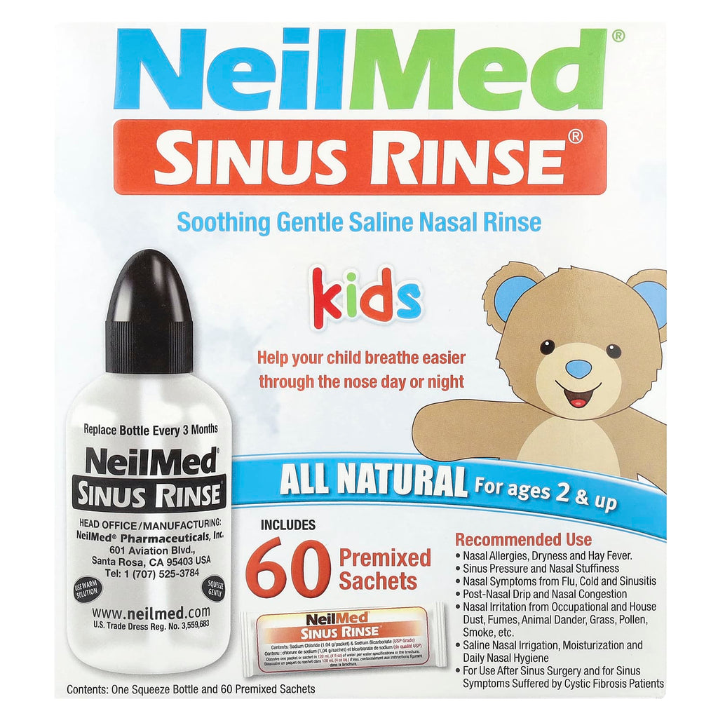 NeilMed, Kids, Sinus Rinse®, Ages 2+, 1 Squeeze Bottle, 60 Premixed Packets