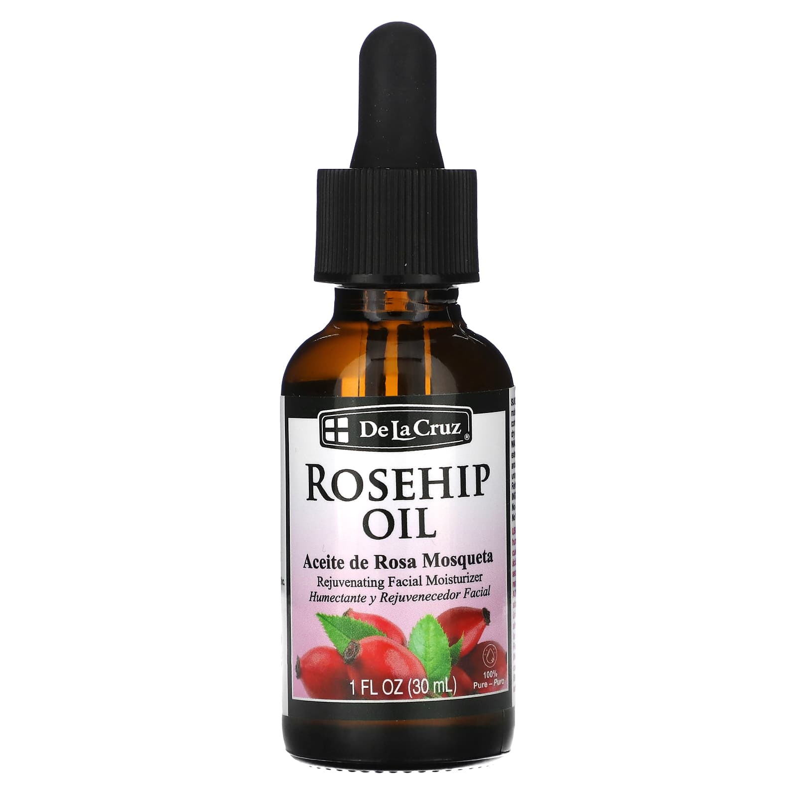 De La Cruz, 100% Pure Rosehip Oil, Rejuvenating Facial Moisturizer, 1 fl oz (30 ml)