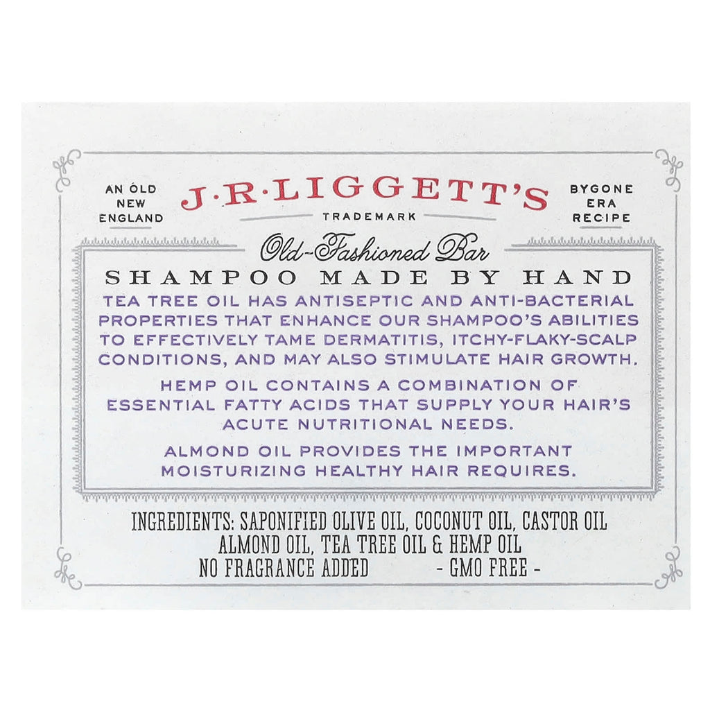 J.R. Liggett's, Old Fashioned Shampoo Bar, Tea Tree & Hemp Oil, 3.5 oz (99 g)