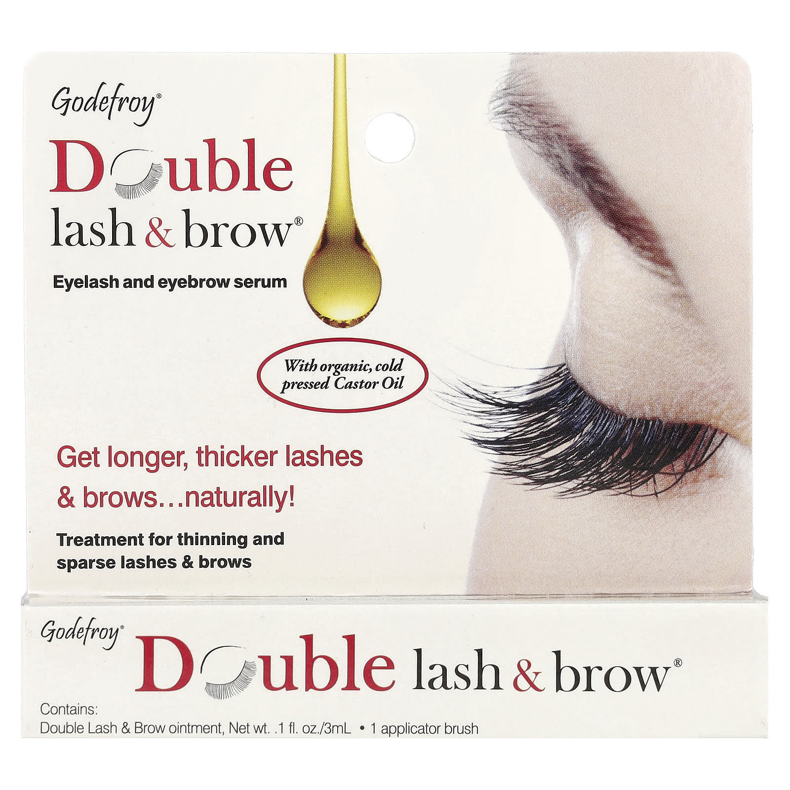 Godefroy, Double Lash & Brow®, Eyelash and Eyebrow Serum, 0.1 fl oz (3 ml)