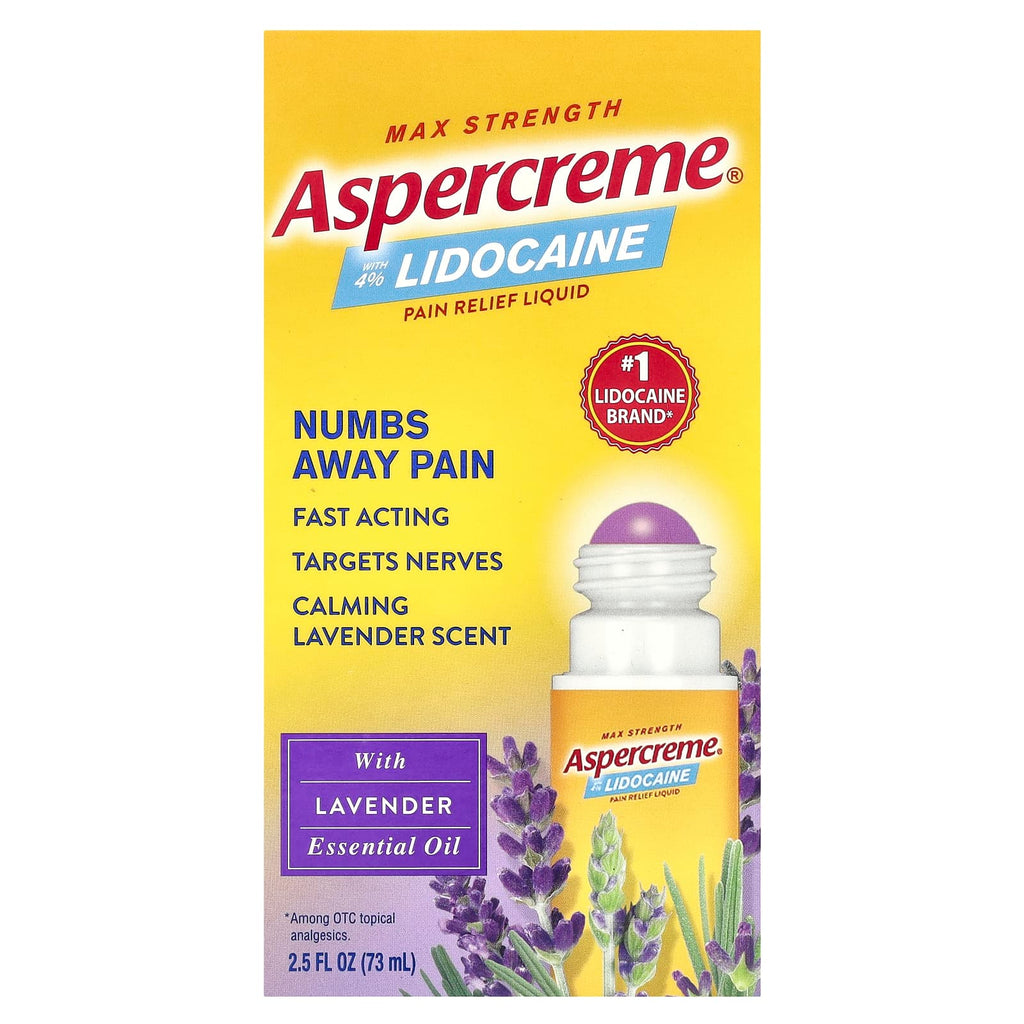 Aspercreme, Pain Relief Liquid, Max Strength, With 4% Lidocaine, With Lavender Essential Oil, 2.5 fl oz (73 ml)