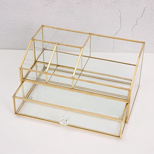 5-Compartment Gold Glass Makeup Brush Holder Organizer