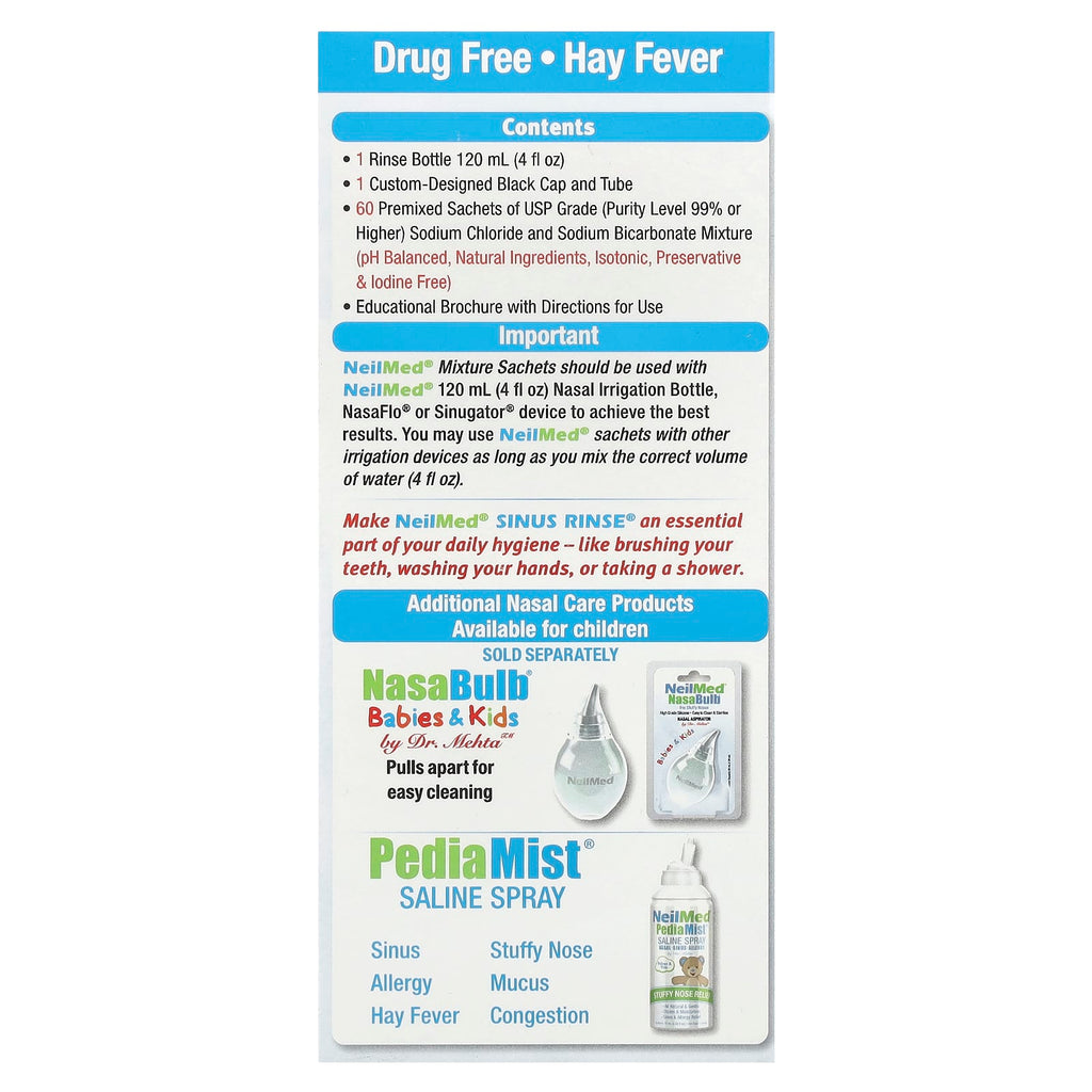 NeilMed, Kids, Sinus Rinse®, Ages 2+, 1 Squeeze Bottle, 60 Premixed Packets
