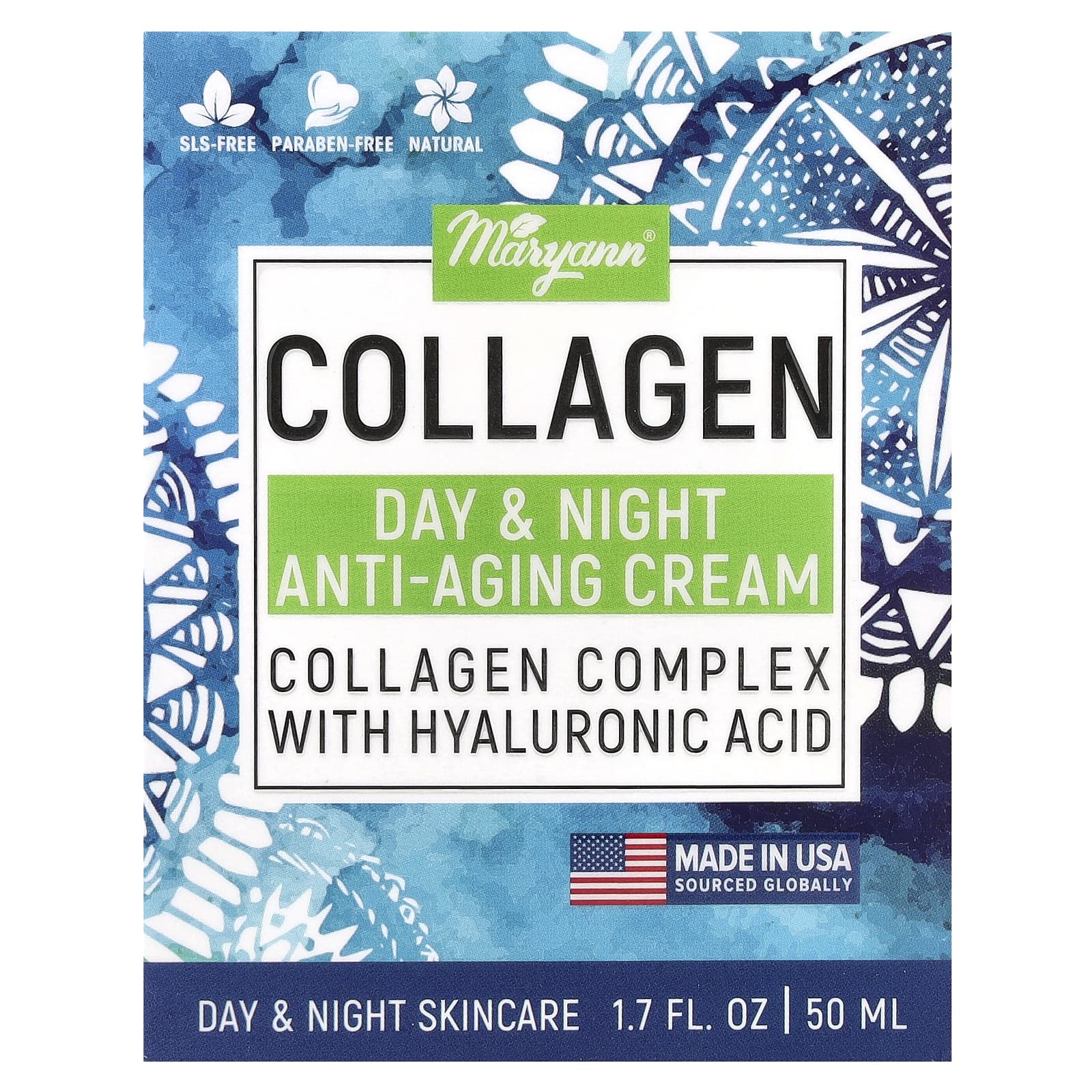 MaryAnn Organics, Collagen Day & Night Anti-Aging Cream, For All Skin Types, 1.7 fl oz (50 ml)