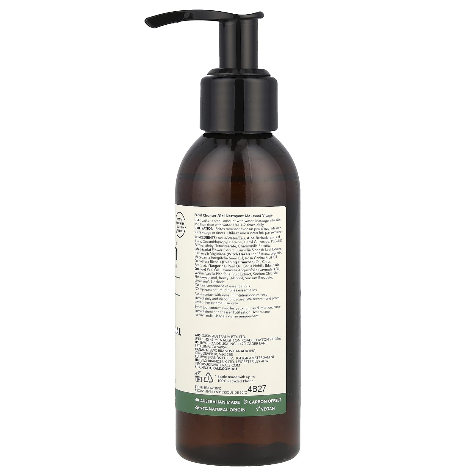 Sukin, Foaming Facial Cleanser, 4.23 fl oz (125 ml)