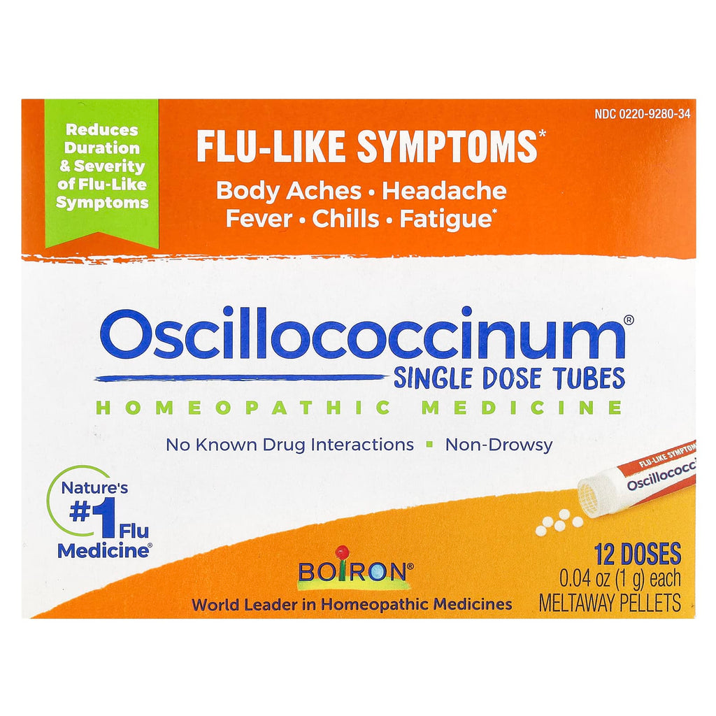 Boiron, Oscillococcinum®, Flu-Like Symptoms, 12 Meltaway Pellets, 0.04 oz (1 g) Each