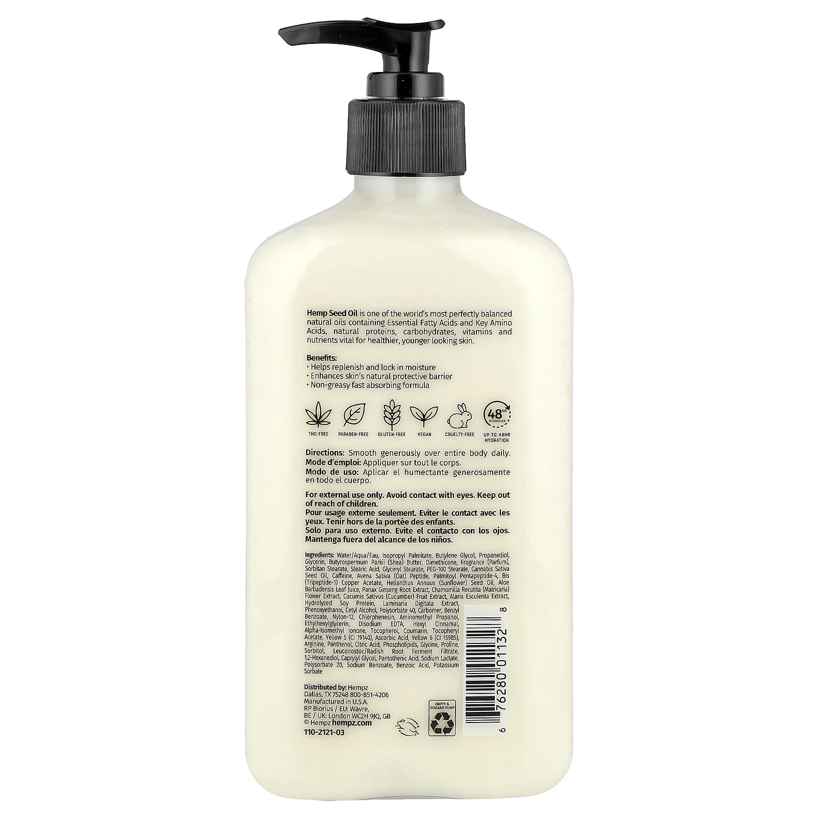 Hempz, Age Defying Herbal Body Moisturizer, Peptides + Caffeine, 17 fl oz (500 ml)