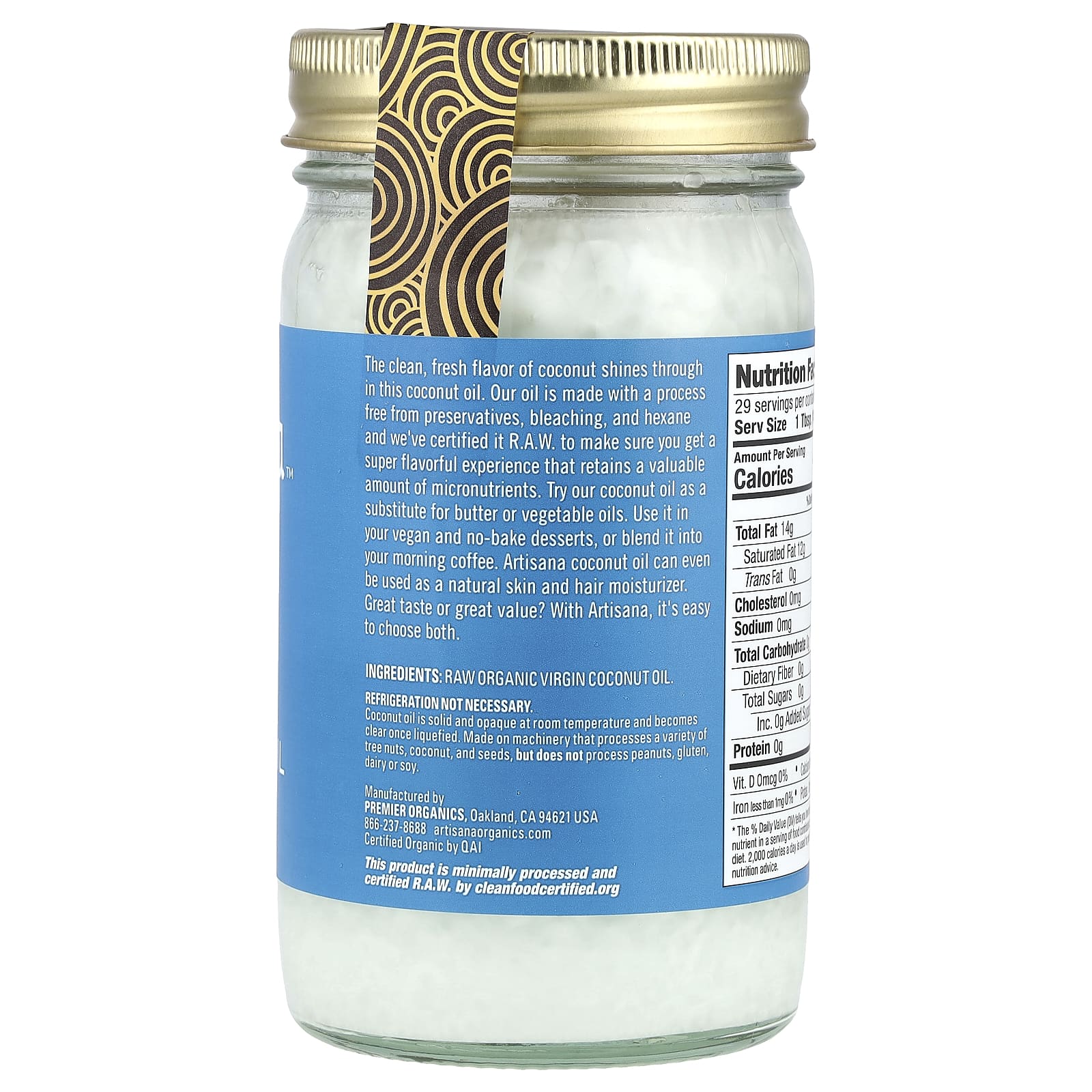 Artisana, Organics, Raw Virgin Coconut Oil, 14 fl oz (414 ml)