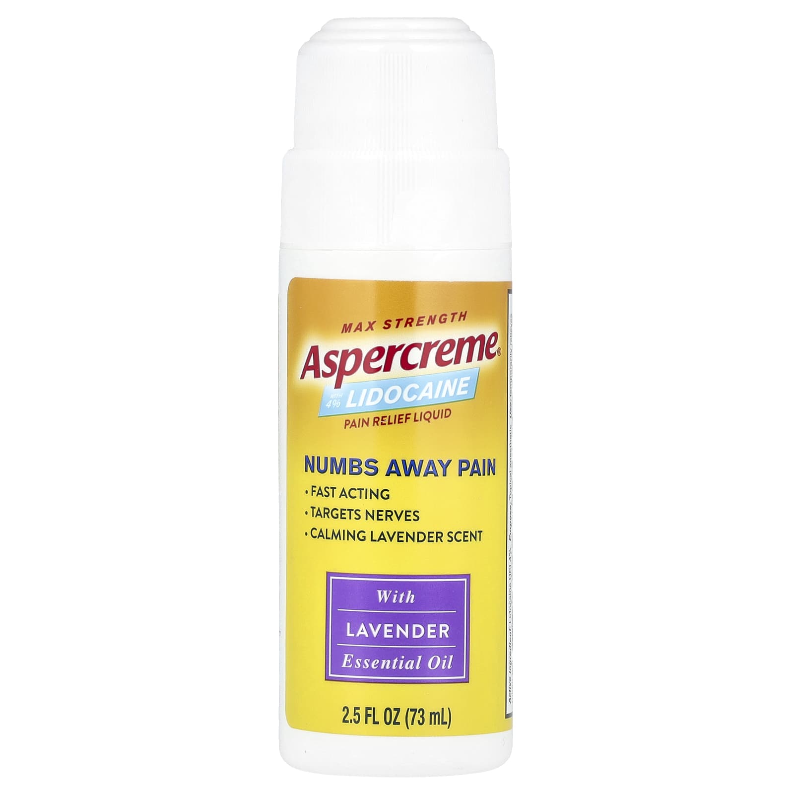 Aspercreme, Pain Relief Liquid, Max Strength, With 4% Lidocaine, With Lavender Essential Oil, 2.5 fl oz (73 ml)