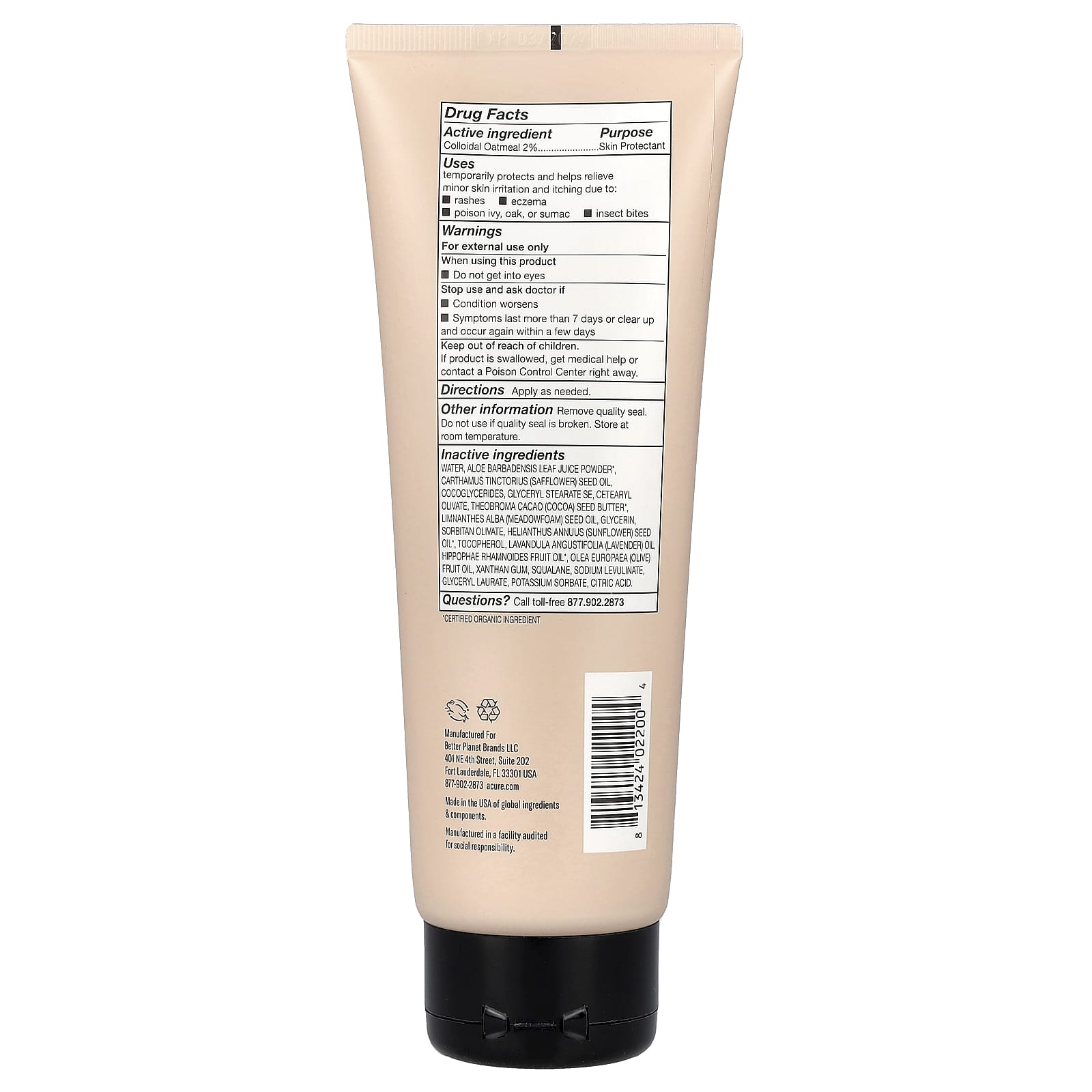ACURE, Calming Itch & Irritation Lotion, For Sensitive Skin, Lavender & Colloidal Oatmeal, 8 fl oz (236 ml)