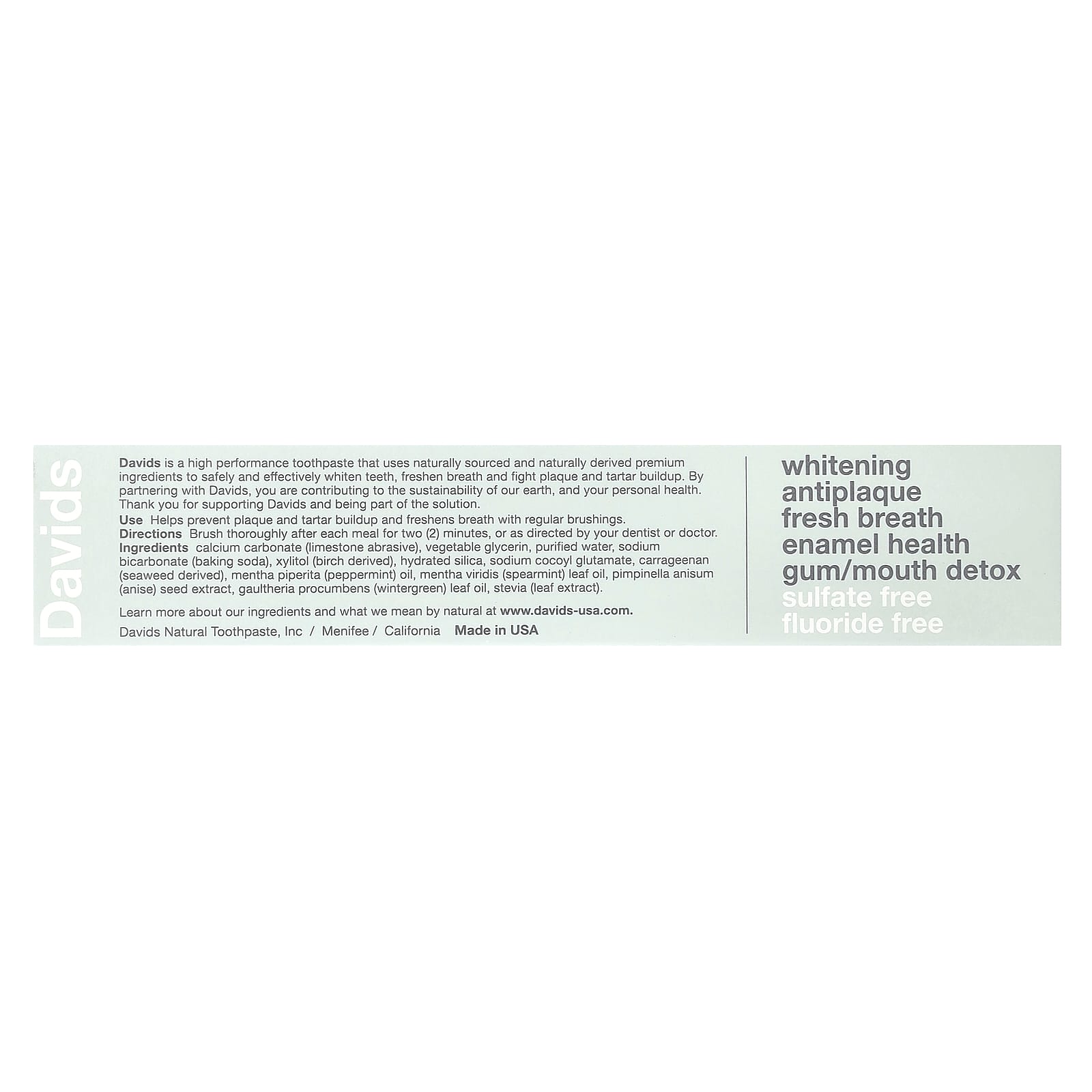 Davids, Whitening + Antiplaque Toothpaste, Natural Peppermint, 5.25 oz (149 g)