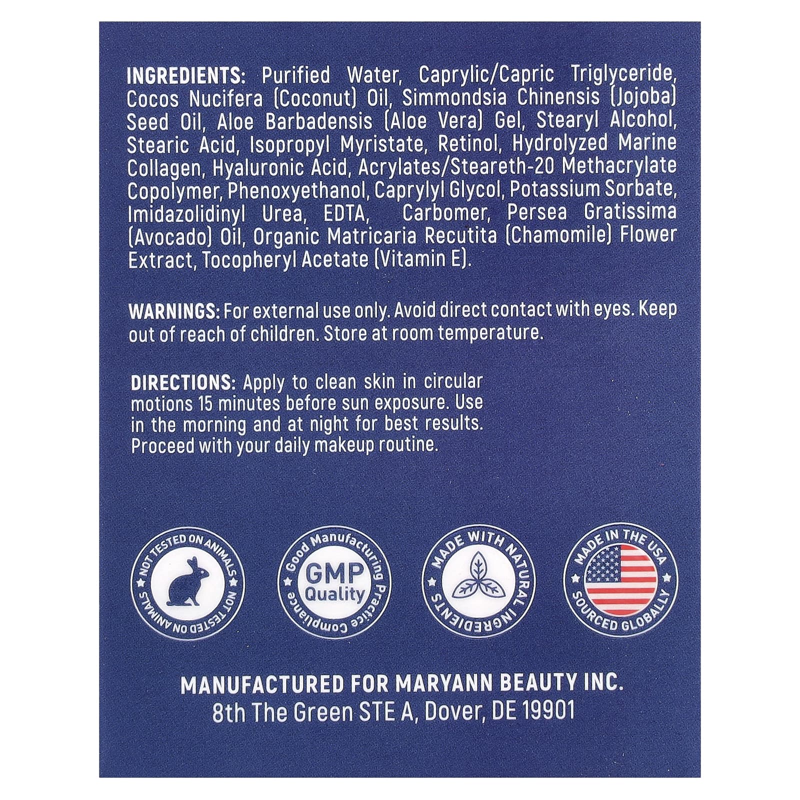 MaryAnn Organics, Collagen Day & Night Anti-Aging Cream, For All Skin Types, 1.7 fl oz (50 ml)
