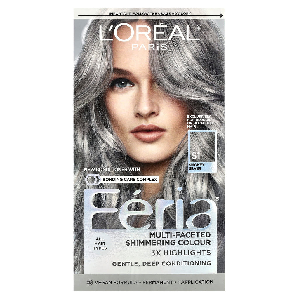 L'Oréal, Feria, Multi-Faceted Shimmering Colour, S1 Smokey Silver, 1 Application