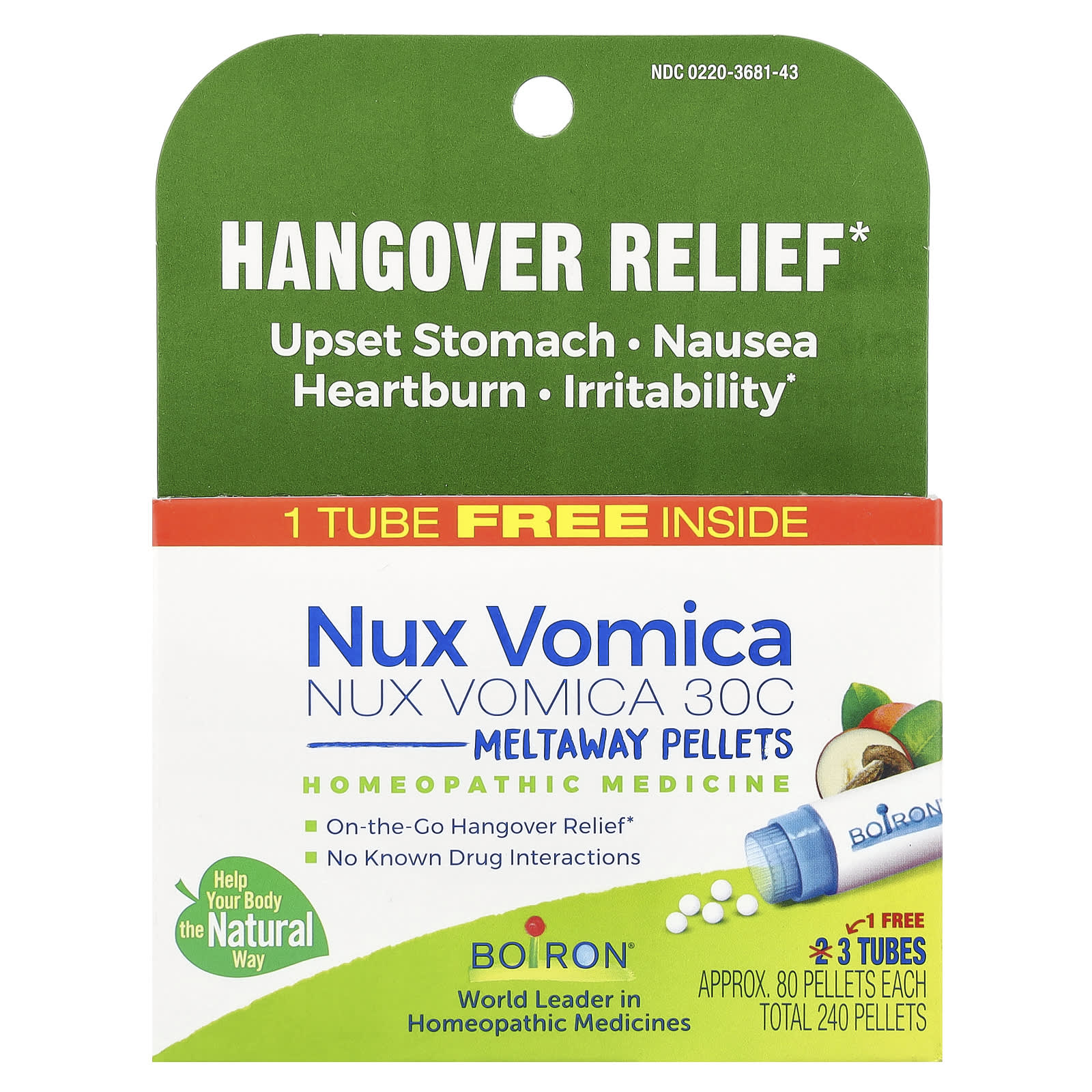 Boiron, Nux Vomica 30C, 3 Tubes, Approx 80 Pellets Each