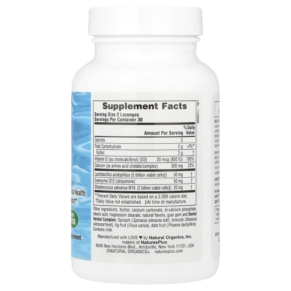 NaturesPlus, Adult's Dental Care Probiotic Lozenges, Peppermint , 60 Lozenges