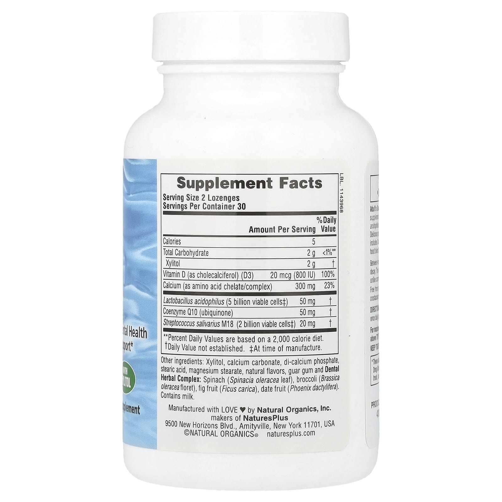NaturesPlus, Adult's Dental Care Probiotic Lozenges, Peppermint , 60 Lozenges