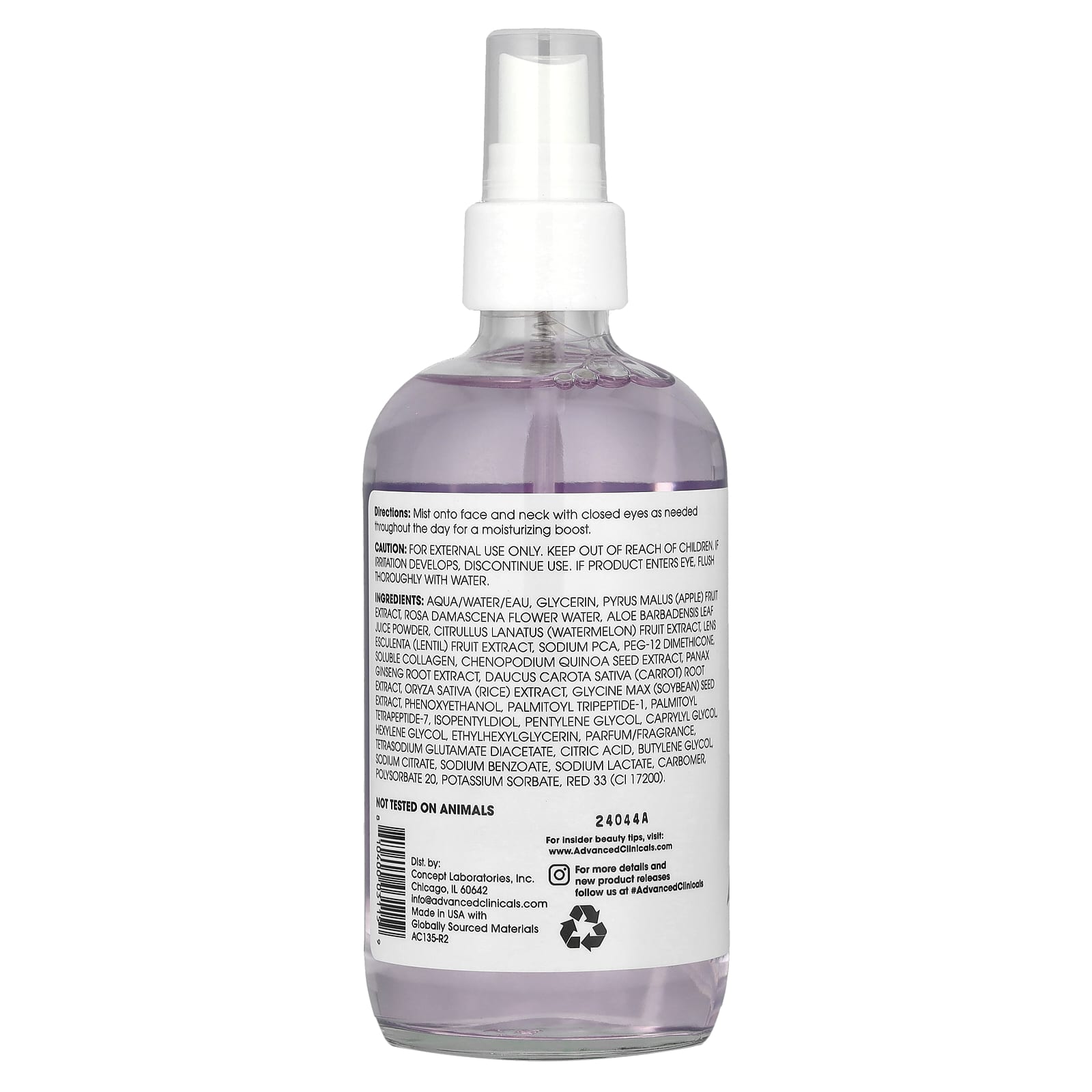 Advanced Clinicals, Collagen + Rosewater, Plump + Glow Facial Mist, 7.5 fl oz (222 ml)