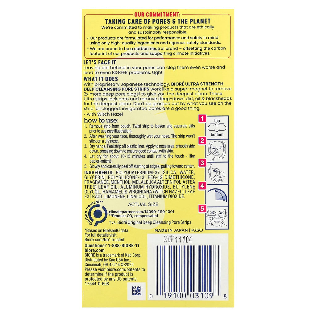 Biore, Ultra Strength Deep Cleansing Pore Strips, Witch Hazel, 6 Nose Strips