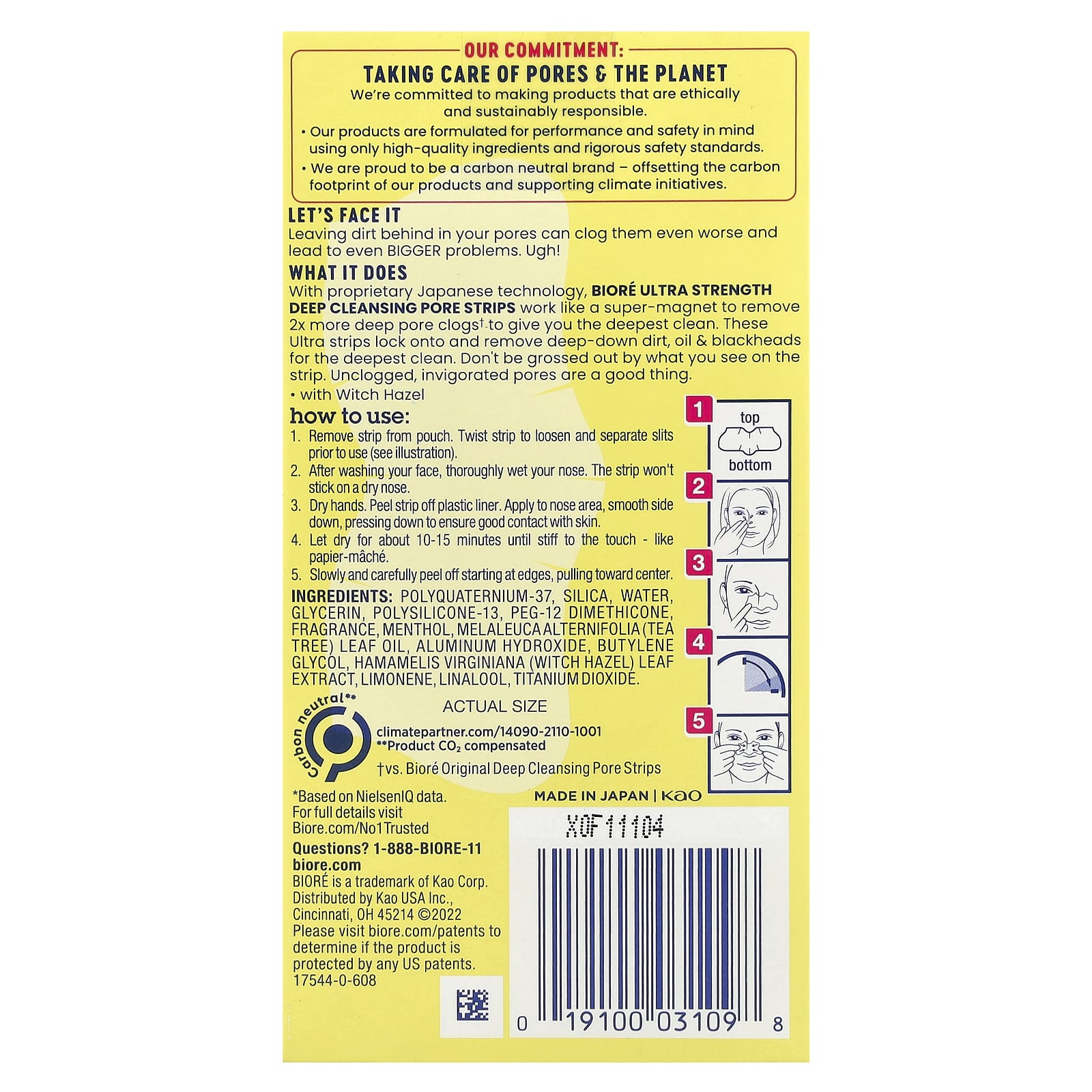 Biore, Ultra Strength Deep Cleansing Pore Strips, Witch Hazel, 6 Nose Strips