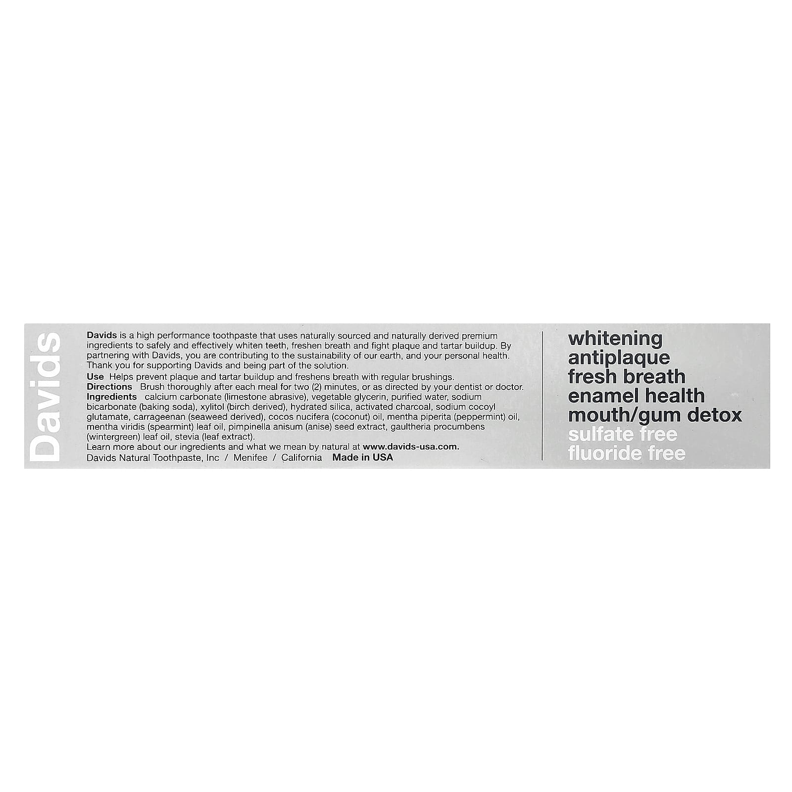 Davids, Whitening + Antiplaque Toothpaste, Natural Mint + Charcoal , 5.25 oz (149 g)