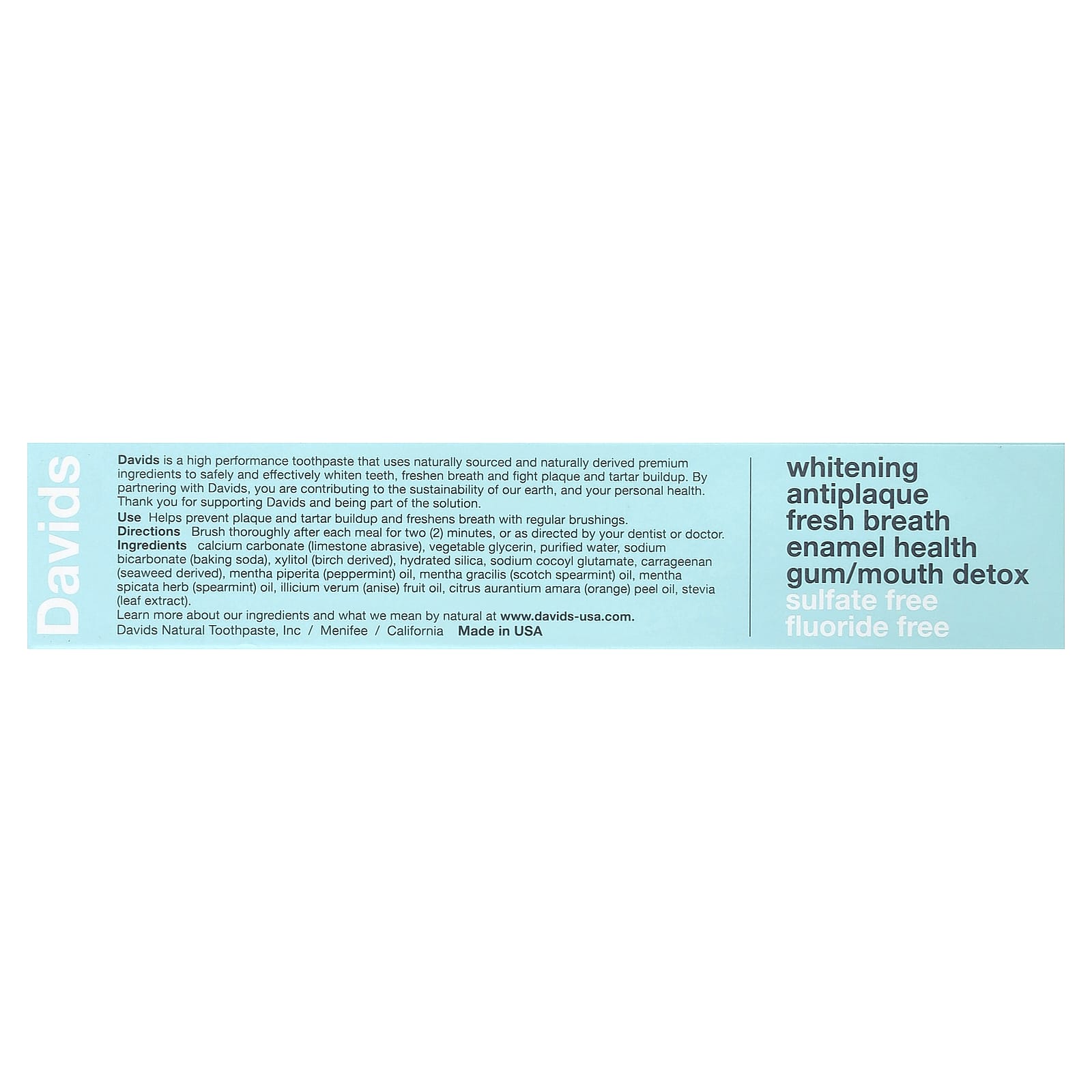 Davids, Whitening + Antiplaque Toothpaste, Natural Spearmint , 5.25 oz (149 g)