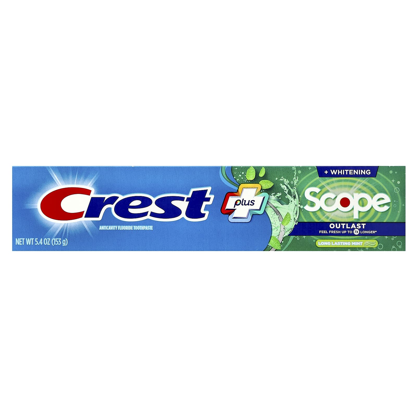Crest, Plus, Scope, Outlast + Whitening, Anticavity Fluoride Toothpaste, Mint, 5.4 oz (153 g)